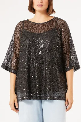 ALIGI SEQUINED MESH TOP