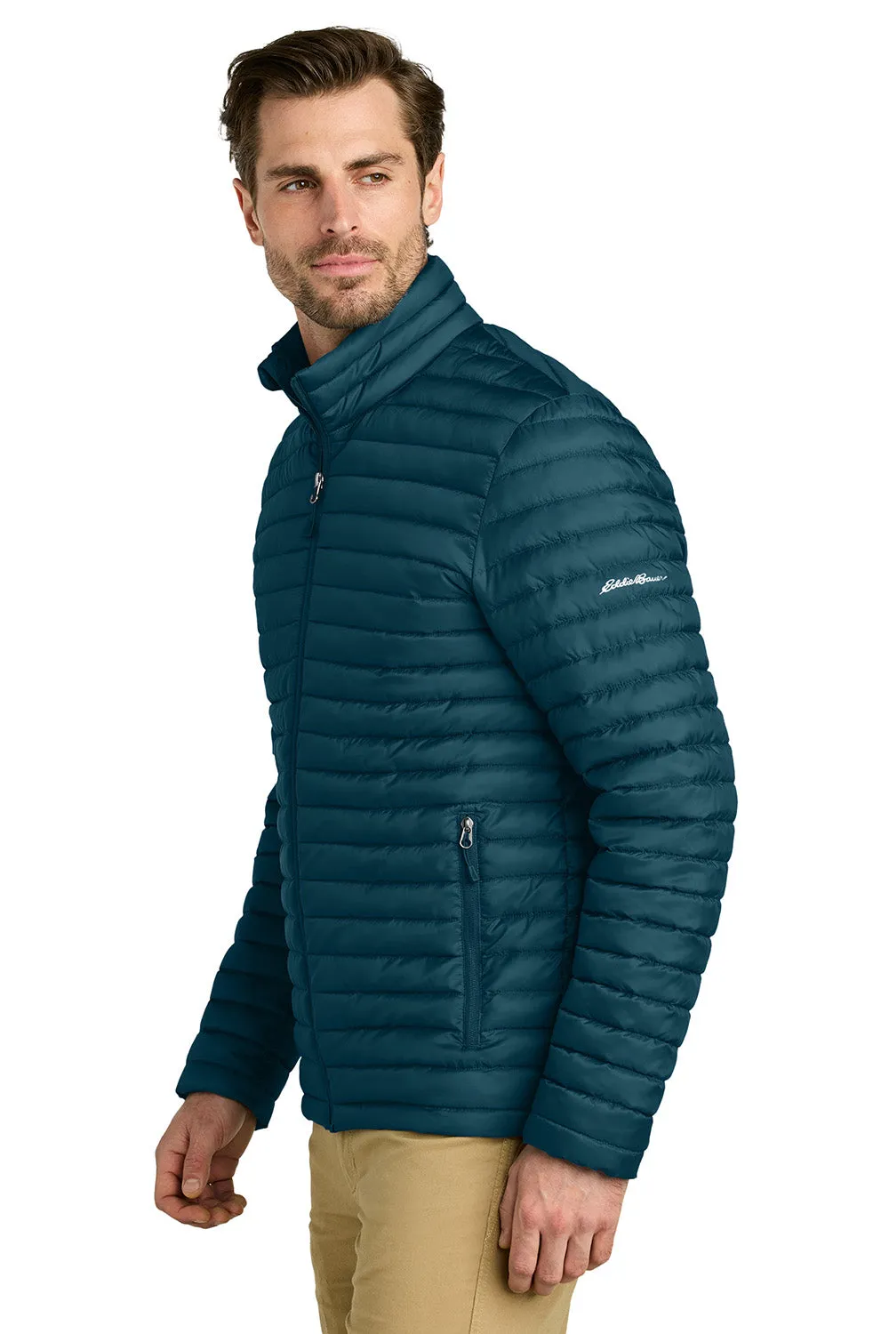 Eddie Bauer Mens Packable Quilted Water Resistant Full Zip Jacket - Adriatic Blue - New