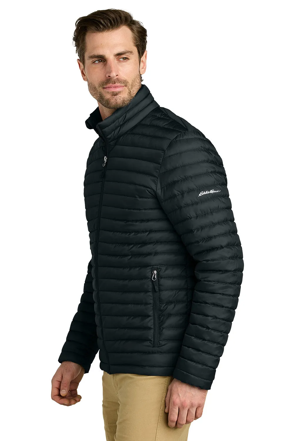 Eddie Bauer Mens Packable Quilted Water Resistant Full Zip Jacket - Black - New