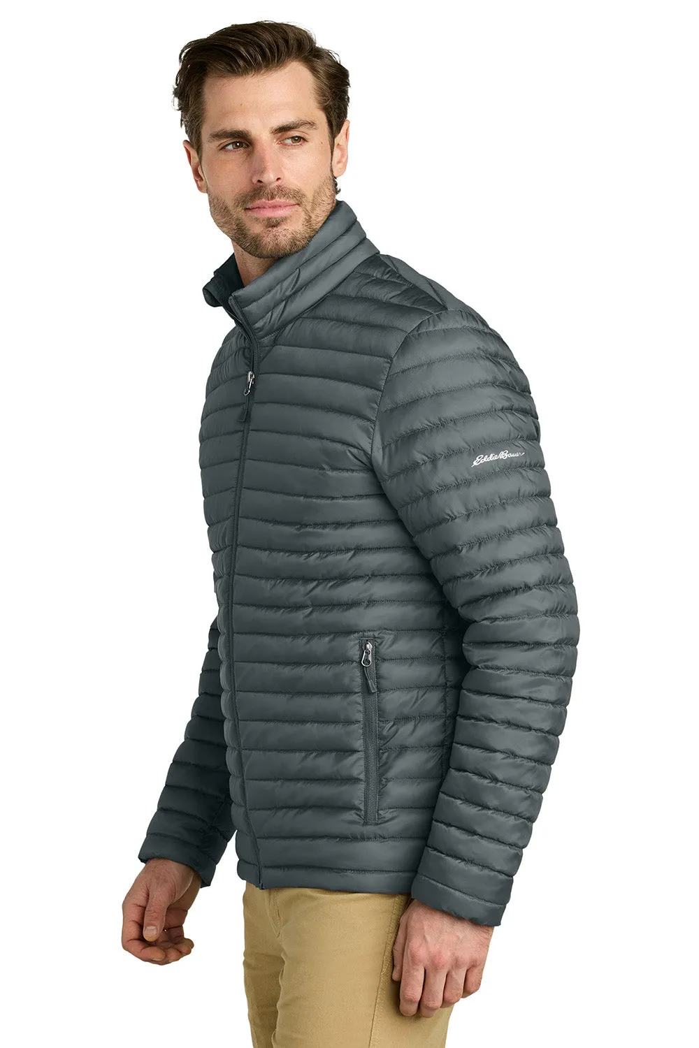 Eddie Bauer Mens Packable Quilted Water Resistant Full Zip Jacket - Metal Grey - New