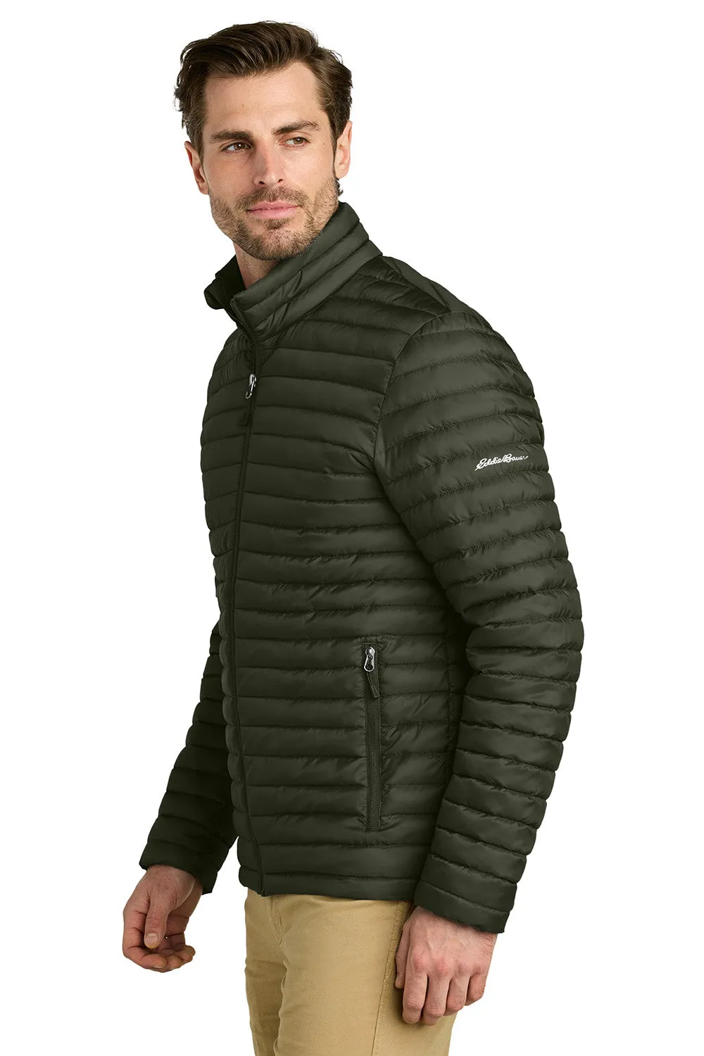 Eddie Bauer Mens Packable Quilted Water Resistant Full Zip Jacket - Olive Green - New