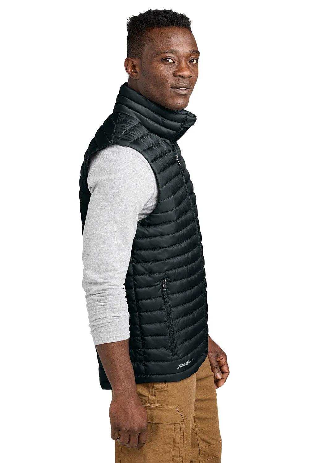 Eddie Bauer Mens Packable Quilted Water Resistant Full Zip Vest - Black - New
