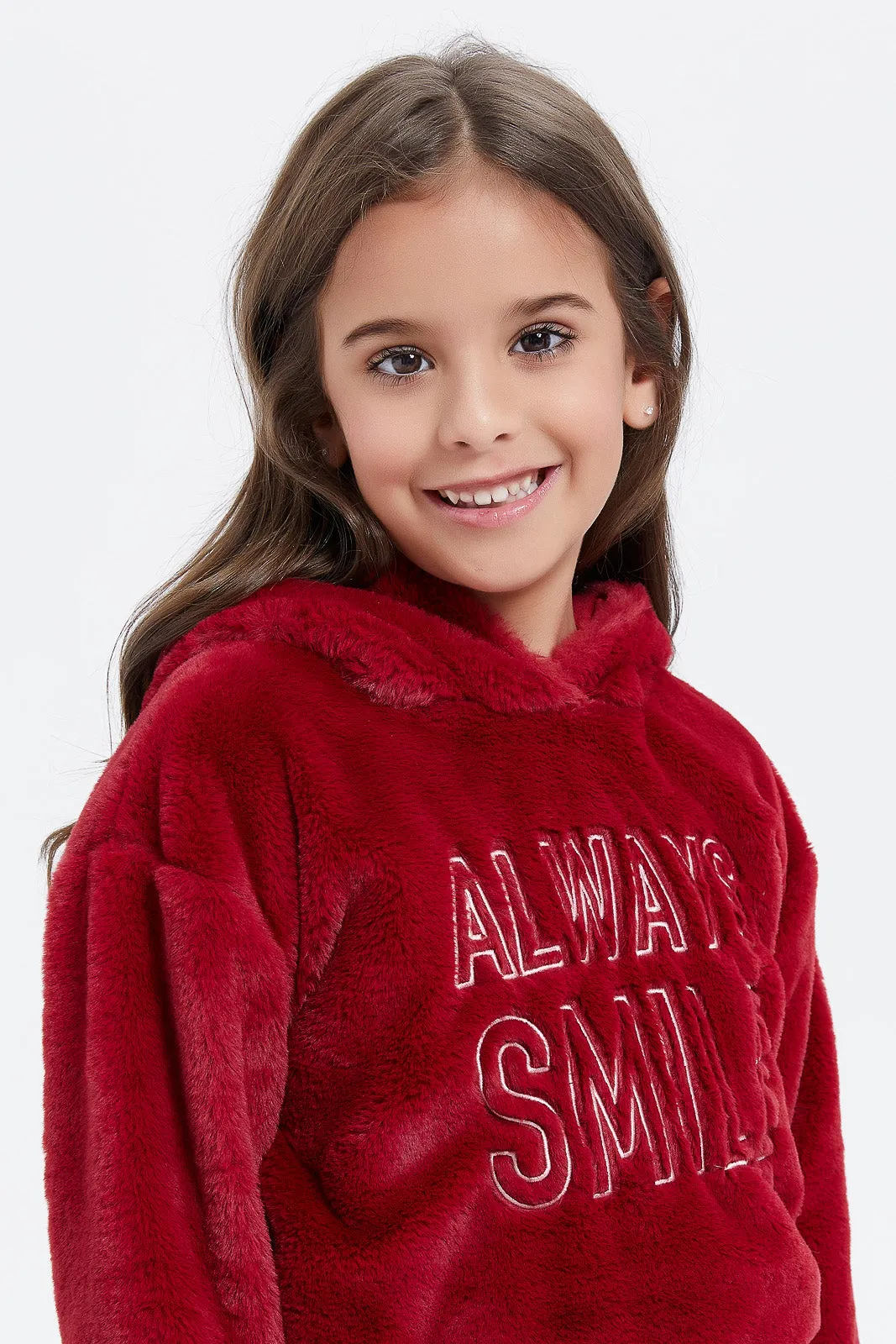 Girls Red Fur Embellished Sweatshirt