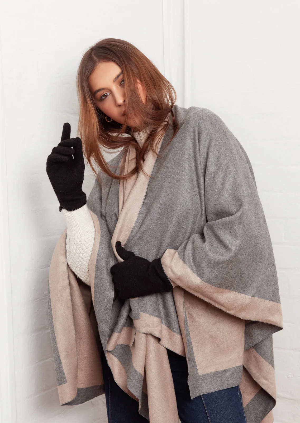 Leonora Poncho in Camel and Grey