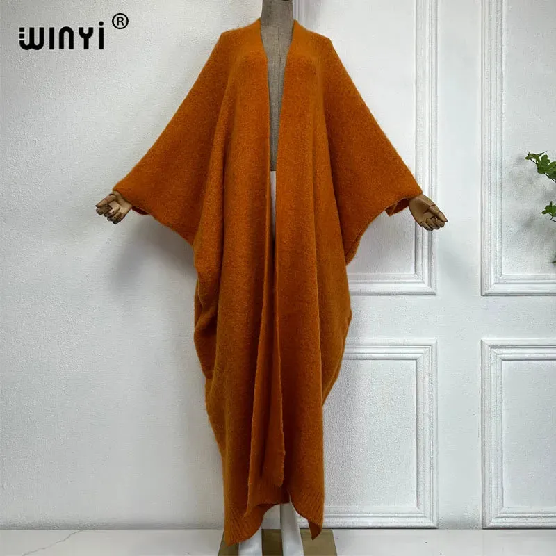 WINYI Winter Coat Women 2023 Monochrome Luxury Fur Neutral Coat Thick Comfortable Warm Female Poncho Long Down Coat Winter Abaya