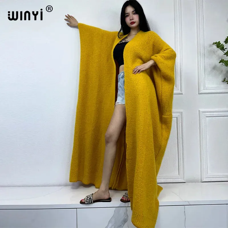 WINYI Winter Coat Women 2023 Monochrome Luxury Fur Neutral Coat Thick Comfortable Warm Female Poncho Long Down Coat Winter Abaya