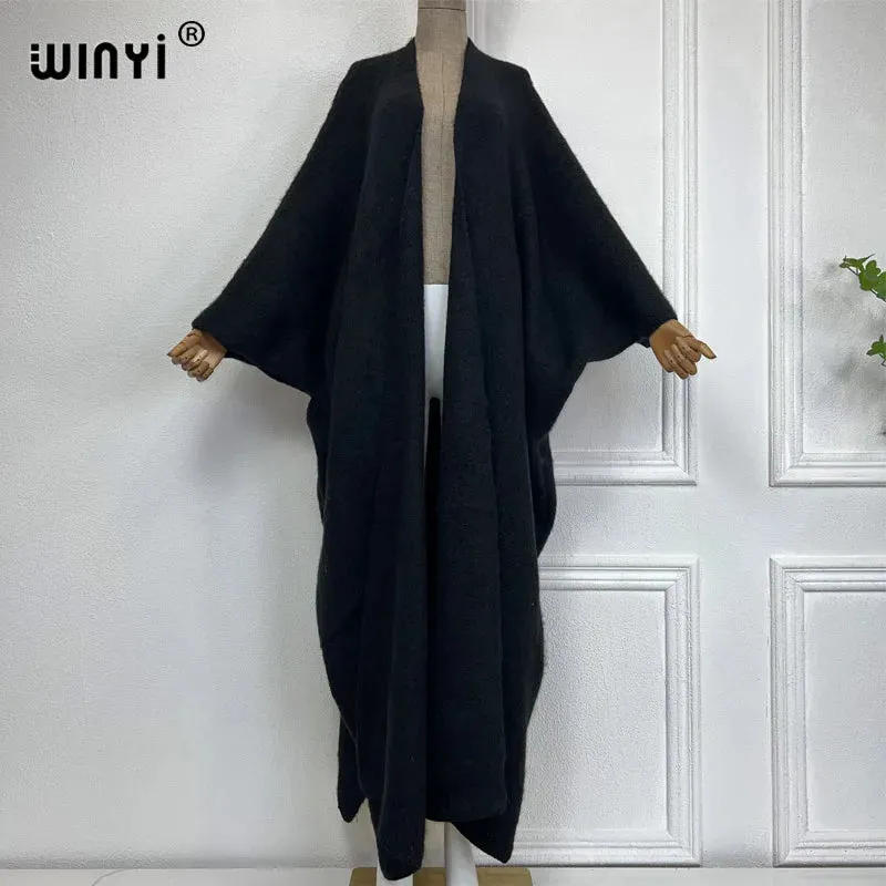 WINYI Winter Coat Women 2023 Monochrome Luxury Fur Neutral Coat Thick Comfortable Warm Female Poncho Long Down Coat Winter Abaya