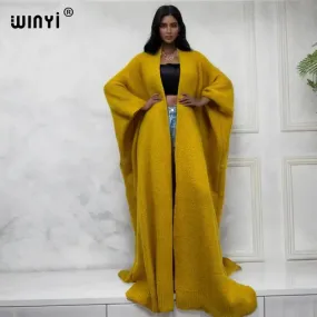 WINYI Winter Coat Women 2023 Monochrome Luxury Fur Neutral Coat Thick Comfortable Warm Female Poncho Long Down Coat Winter Abaya
