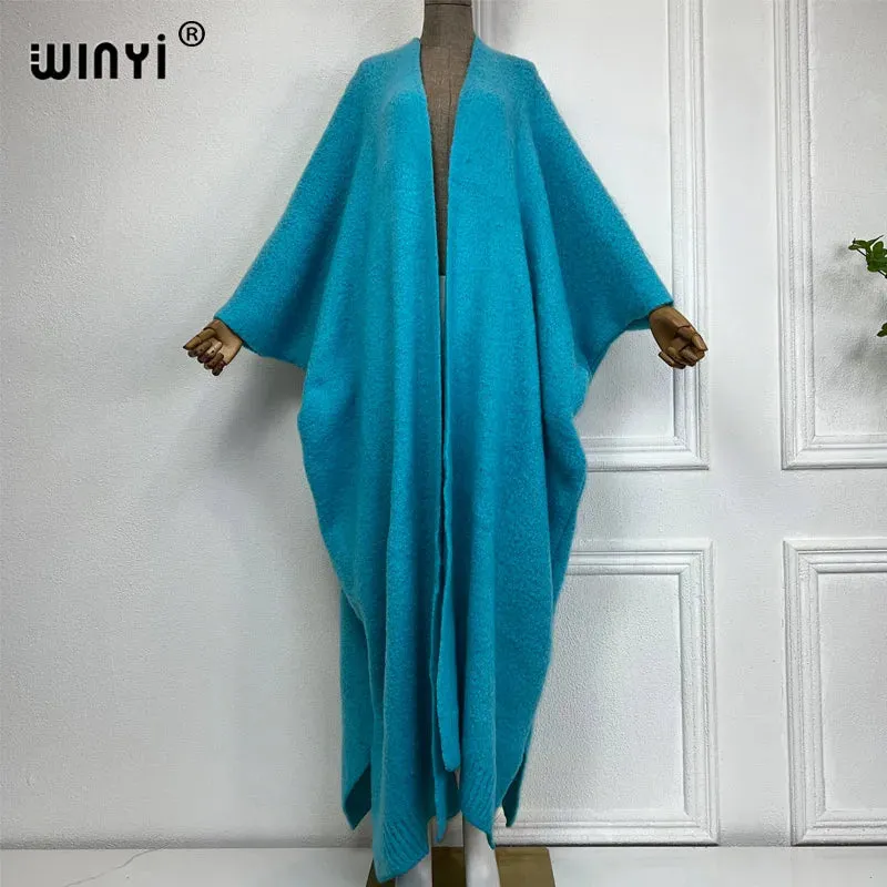 WINYI Winter Coat Women 2023 Monochrome Luxury Fur Neutral Coat Thick Comfortable Warm Female Poncho Long Down Coat Winter Abaya