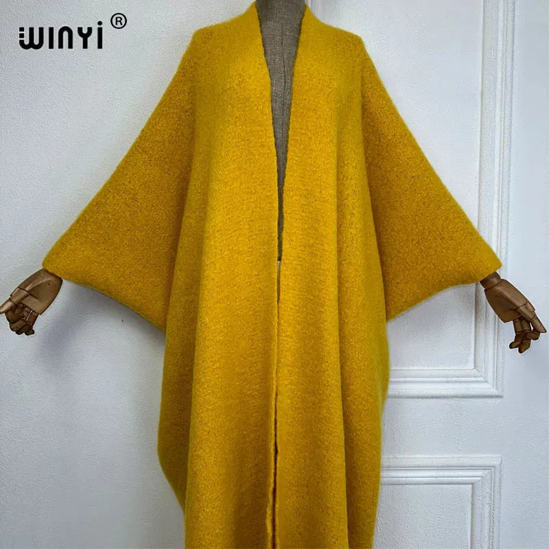 WINYI Winter Coat Women 2023 Monochrome Luxury Fur Neutral Coat Thick Comfortable Warm Female Poncho Long Down Coat Winter Abaya