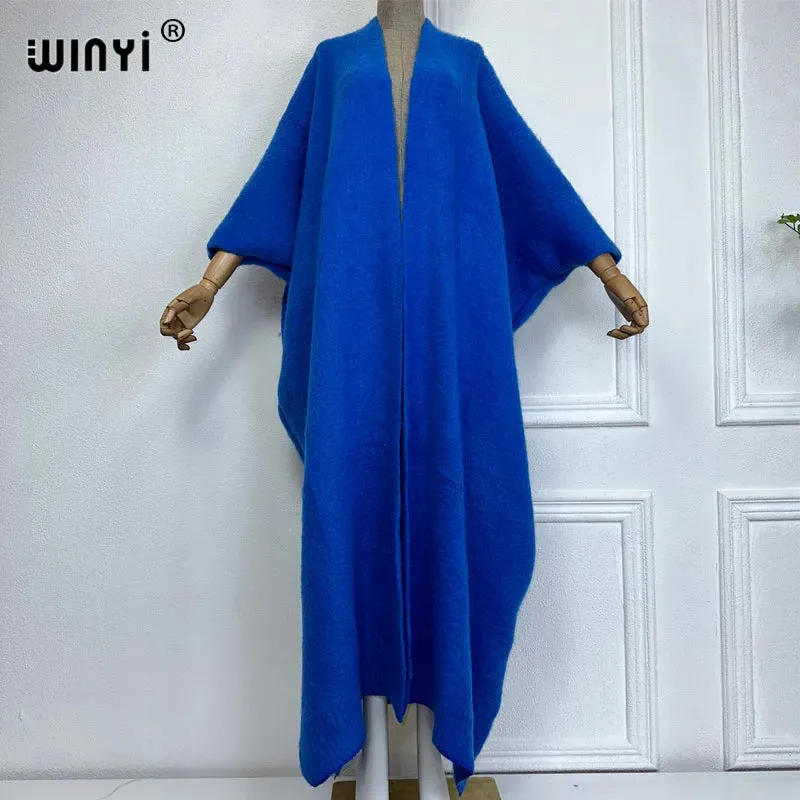 WINYI Winter Coat Women 2023 Monochrome Luxury Fur Neutral Coat Thick Comfortable Warm Female Poncho Long Down Coat Winter Abaya