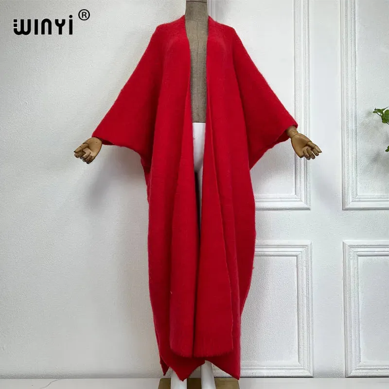 WINYI Winter Coat Women 2023 Monochrome Luxury Fur Neutral Coat Thick Comfortable Warm Female Poncho Long Down Coat Winter Abaya