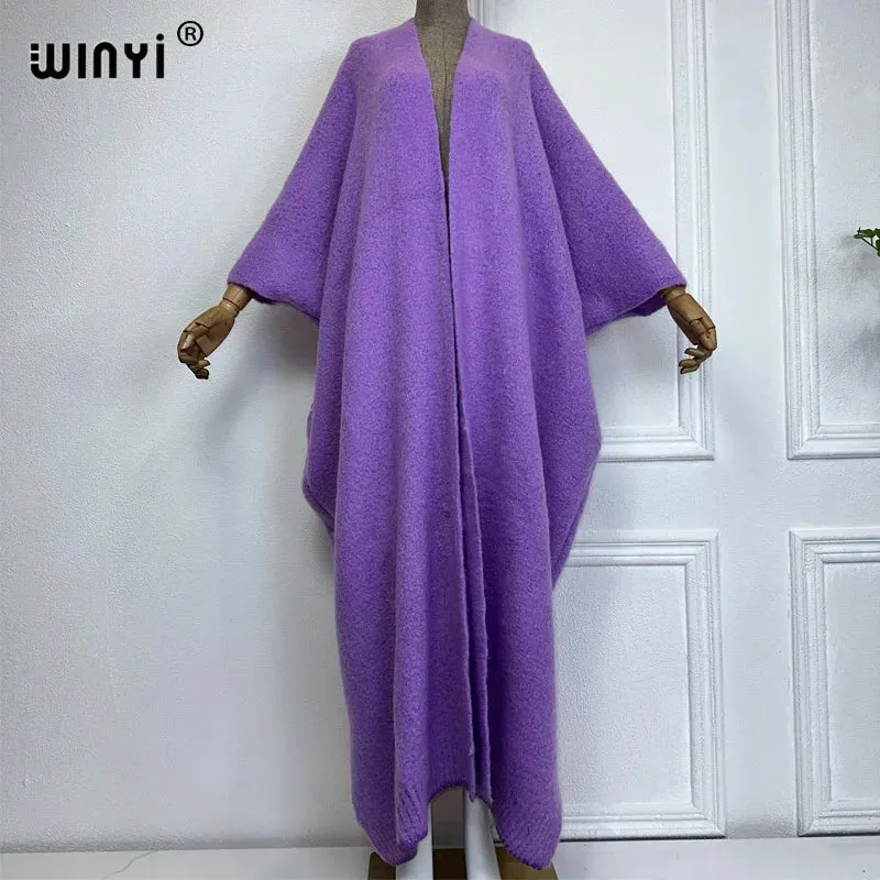 WINYI Winter Coat Women 2023 Monochrome Luxury Fur Neutral Coat Thick Comfortable Warm Female Poncho Long Down Coat Winter Abaya