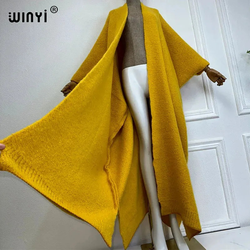 WINYI Winter Coat Women 2023 Monochrome Luxury Fur Neutral Coat Thick Comfortable Warm Female Poncho Long Down Coat Winter Abaya