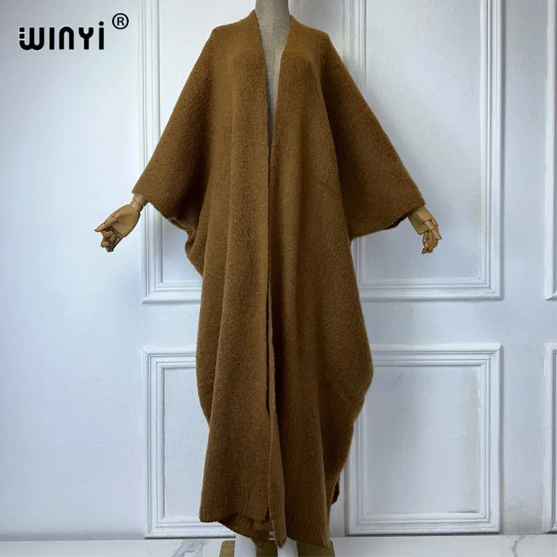 WINYI Winter Coat Women 2023 Monochrome Luxury Fur Neutral Coat Thick Comfortable Warm Female Poncho Long Down Coat Winter Abaya