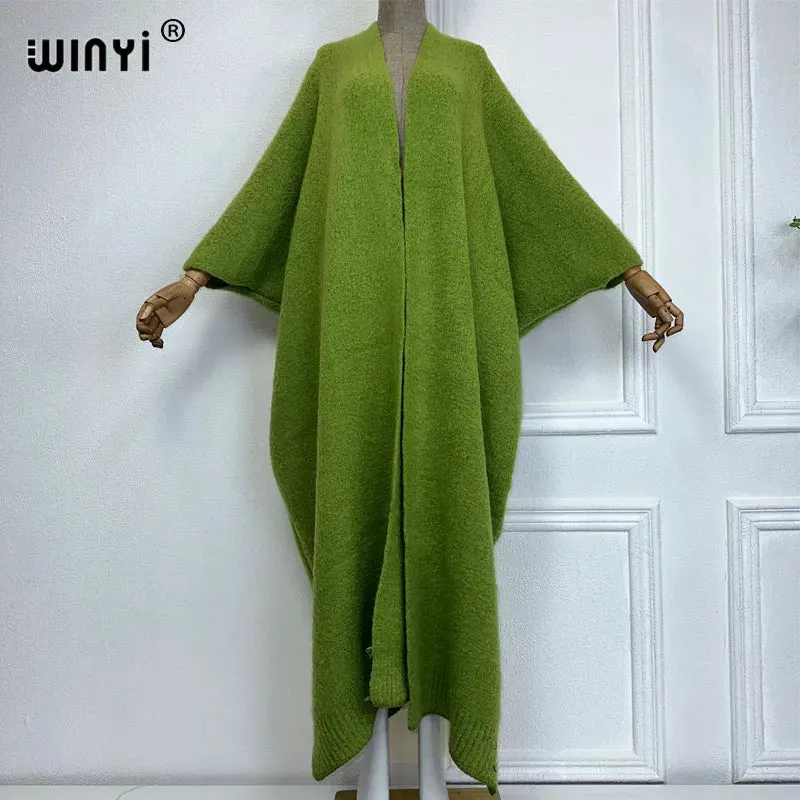 WINYI Winter Coat Women 2023 Monochrome Luxury Fur Neutral Coat Thick Comfortable Warm Female Poncho Long Down Coat Winter Abaya