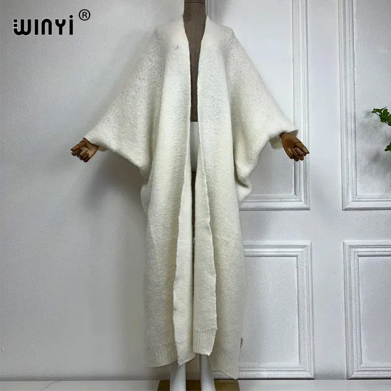 WINYI Winter Coat Women 2023 Monochrome Luxury Fur Neutral Coat Thick Comfortable Warm Female Poncho Long Down Coat Winter Abaya
