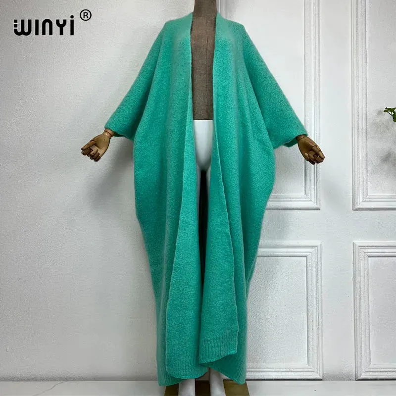 WINYI Winter Coat Women 2023 Monochrome Luxury Fur Neutral Coat Thick Comfortable Warm Female Poncho Long Down Coat Winter Abaya