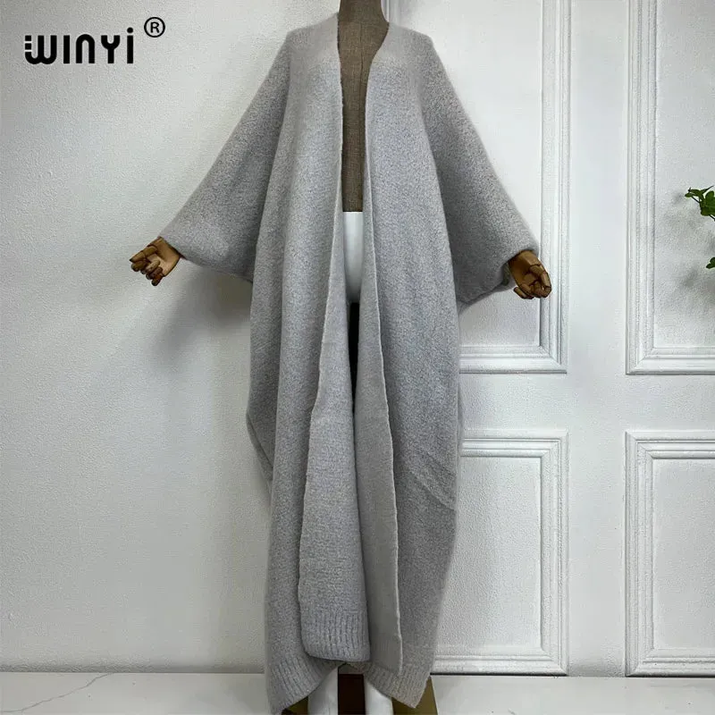 WINYI Winter Coat Women 2023 Monochrome Luxury Fur Neutral Coat Thick Comfortable Warm Female Poncho Long Down Coat Winter Abaya