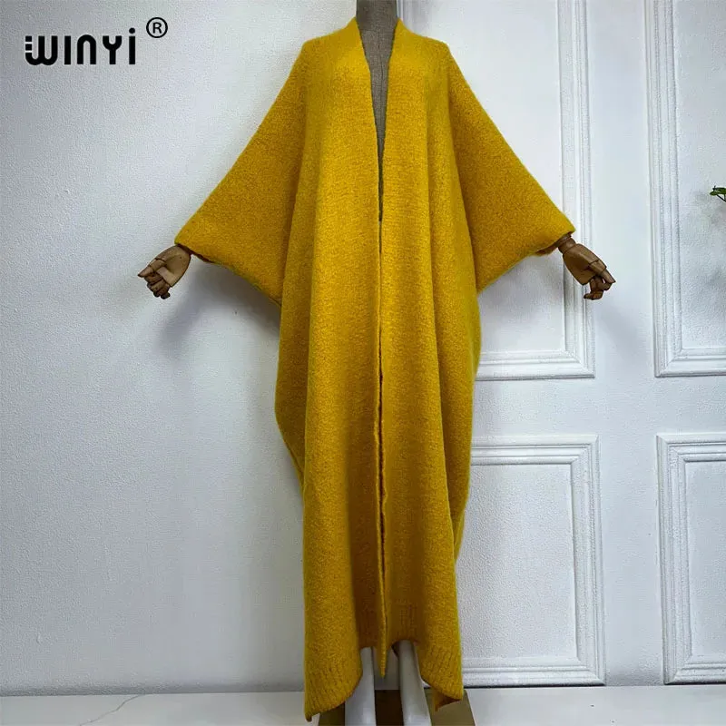 WINYI Winter Coat Women 2023 Monochrome Luxury Fur Neutral Coat Thick Comfortable Warm Female Poncho Long Down Coat Winter Abaya