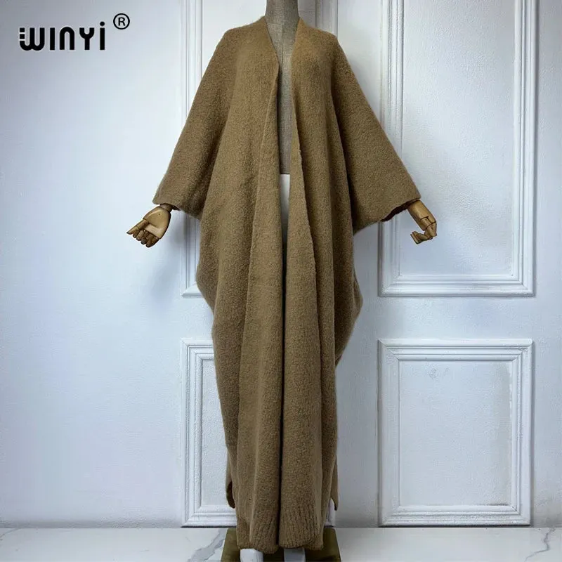 WINYI Winter Coat Women 2023 Monochrome Luxury Fur Neutral Coat Thick Comfortable Warm Female Poncho Long Down Coat Winter Abaya